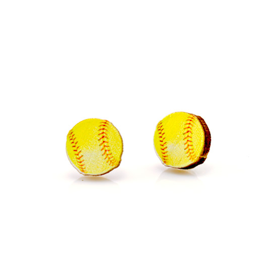 Softball Stud Wood Earrings made from 