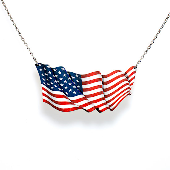 USA Flag Wood Necklace