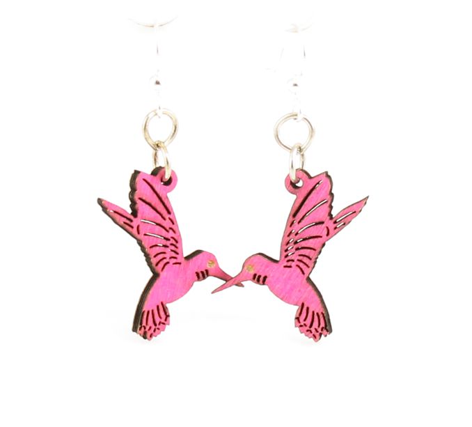 Hummingbird blossom earrings with long bill and wings, eco-friendly jewelry made in USA