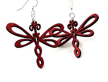 Dragonfly earrings with veined wings and long body, eco-friendly jewelry made in USA