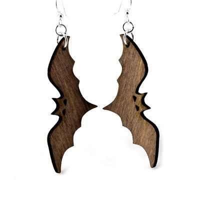 Bat wood earrings — bat with wings spread in laser-cut wood, made in USA