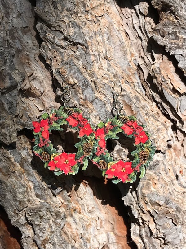 Large Christmas Wreath Earrings #1549