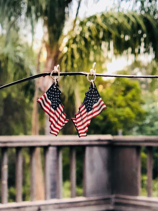 Waving American Flag Earrings #1578