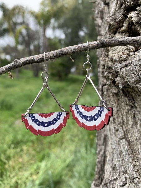 USA Pleated Fan Flag Earrings #1638