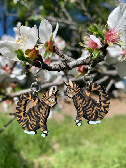 Tabby Cat Wooden Earrings #1645