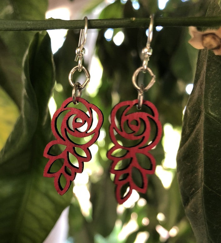 Leafed Blossom Rose Earrings #175