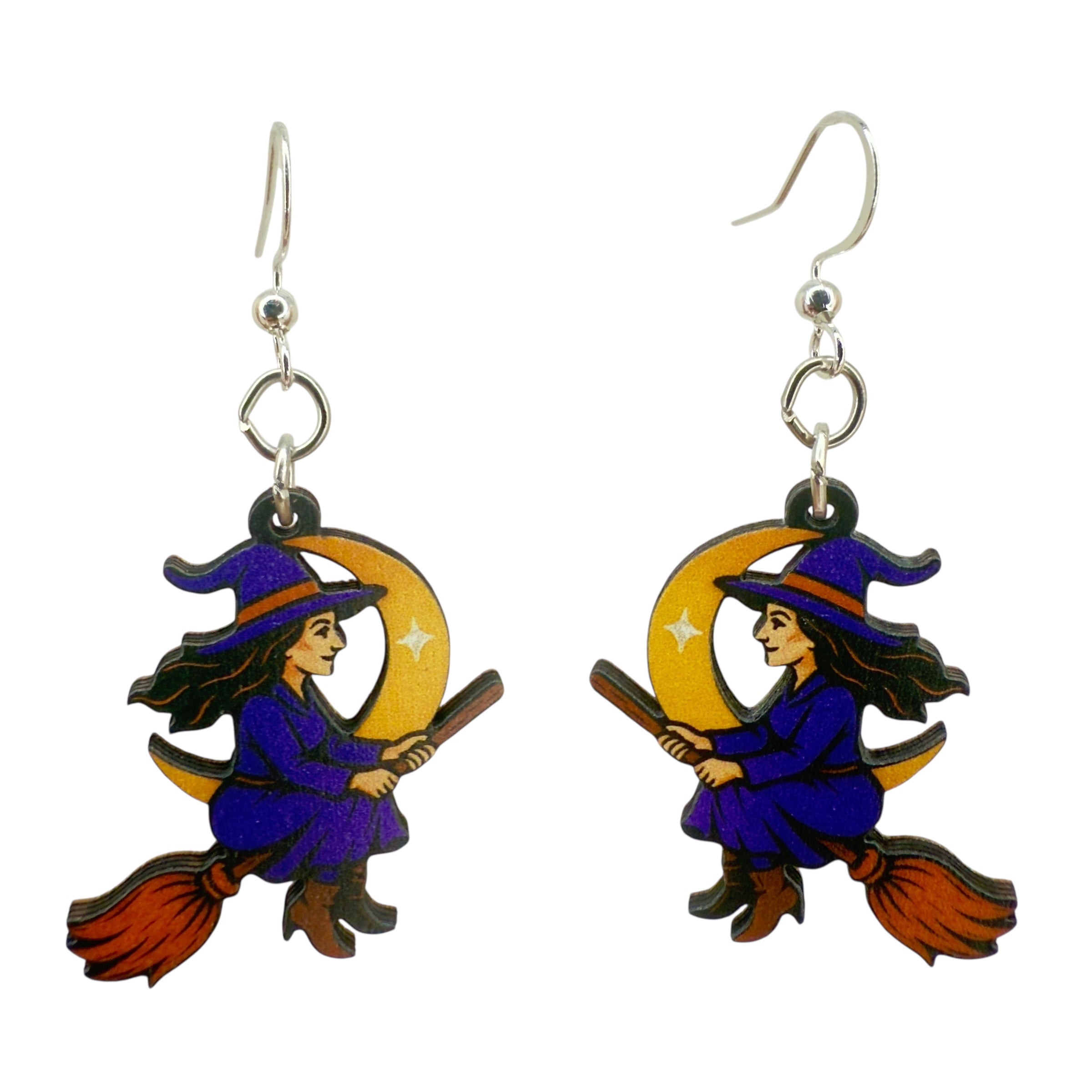 Witch flying on Broomstick Earrings #1874