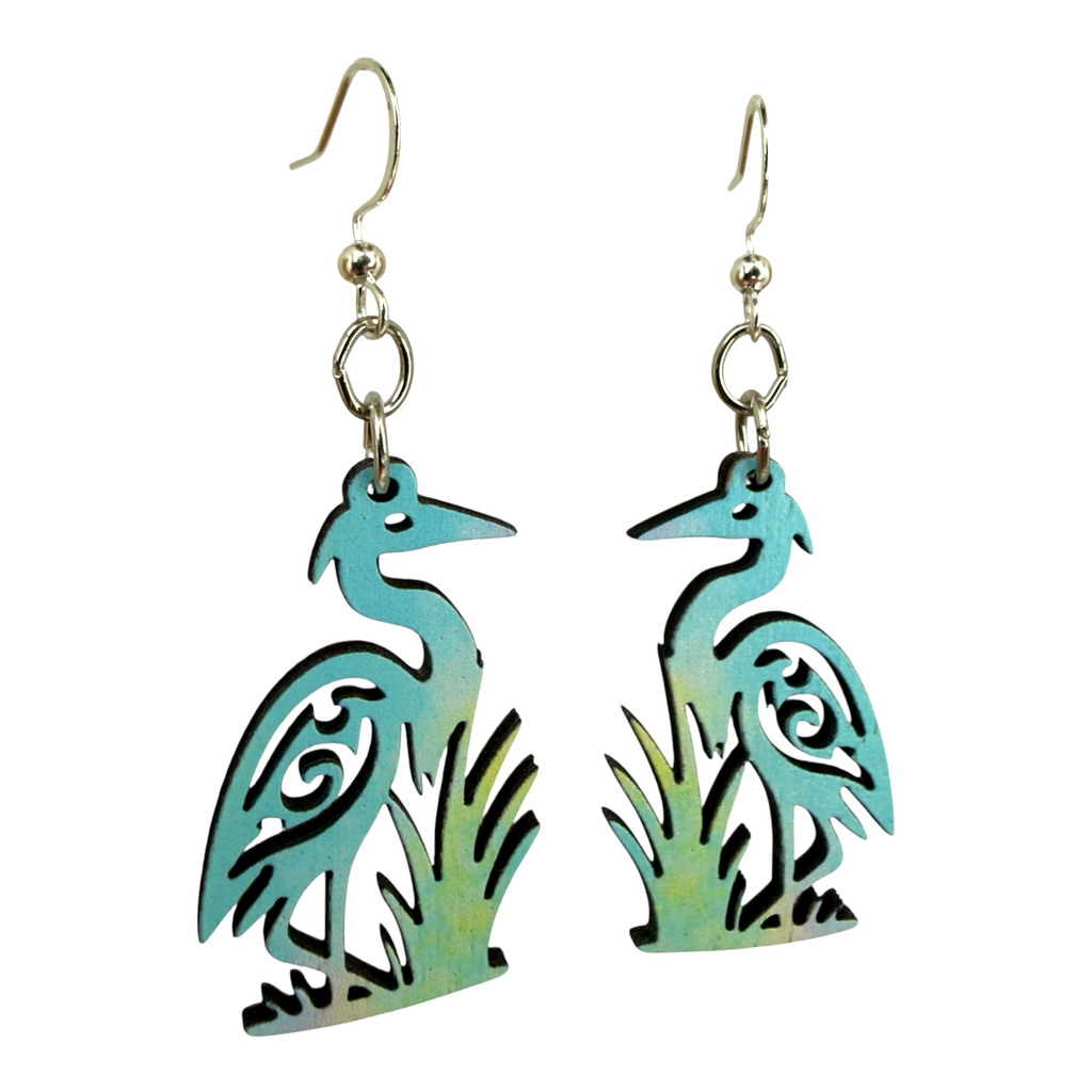 Egret wood earrings