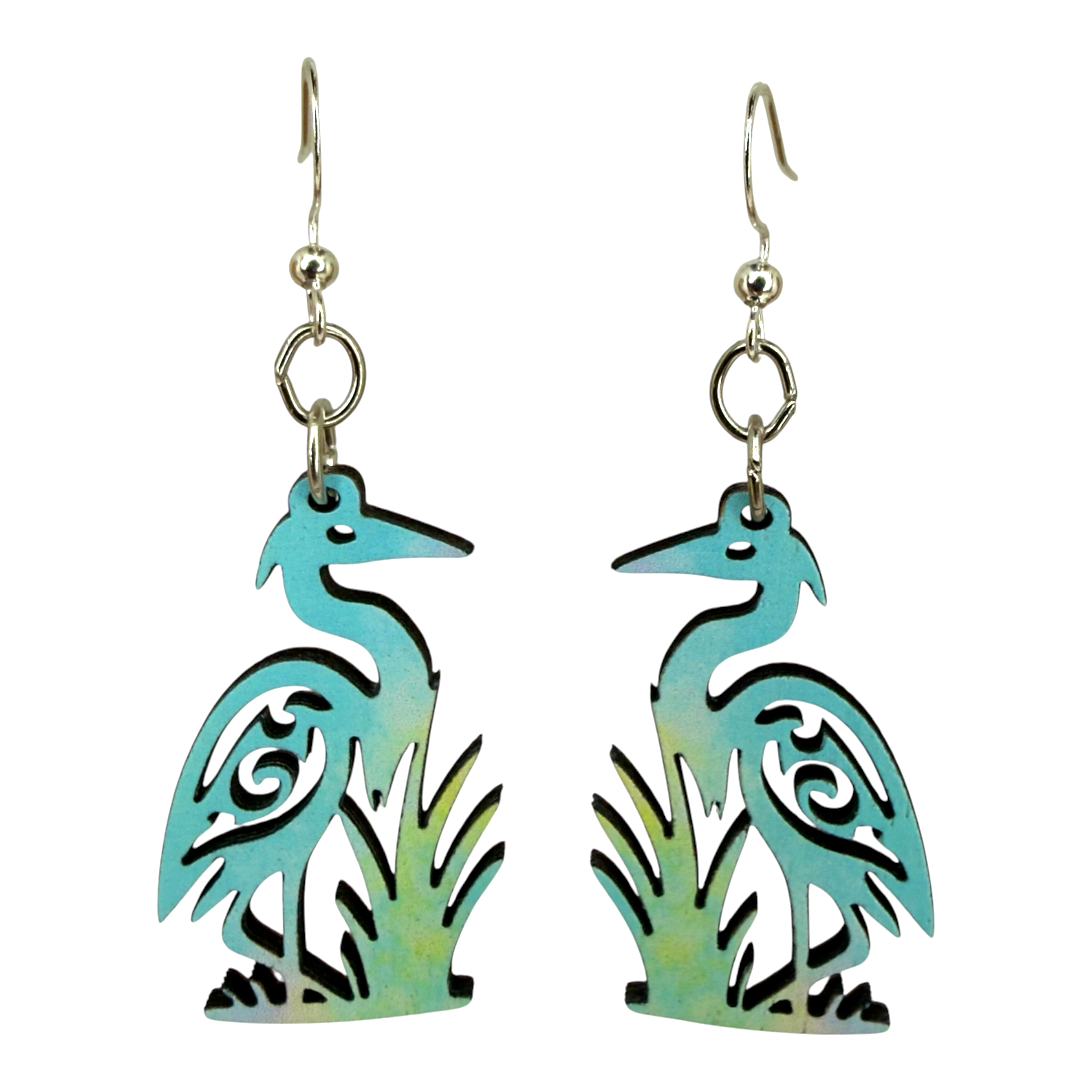 Egret wood earrings