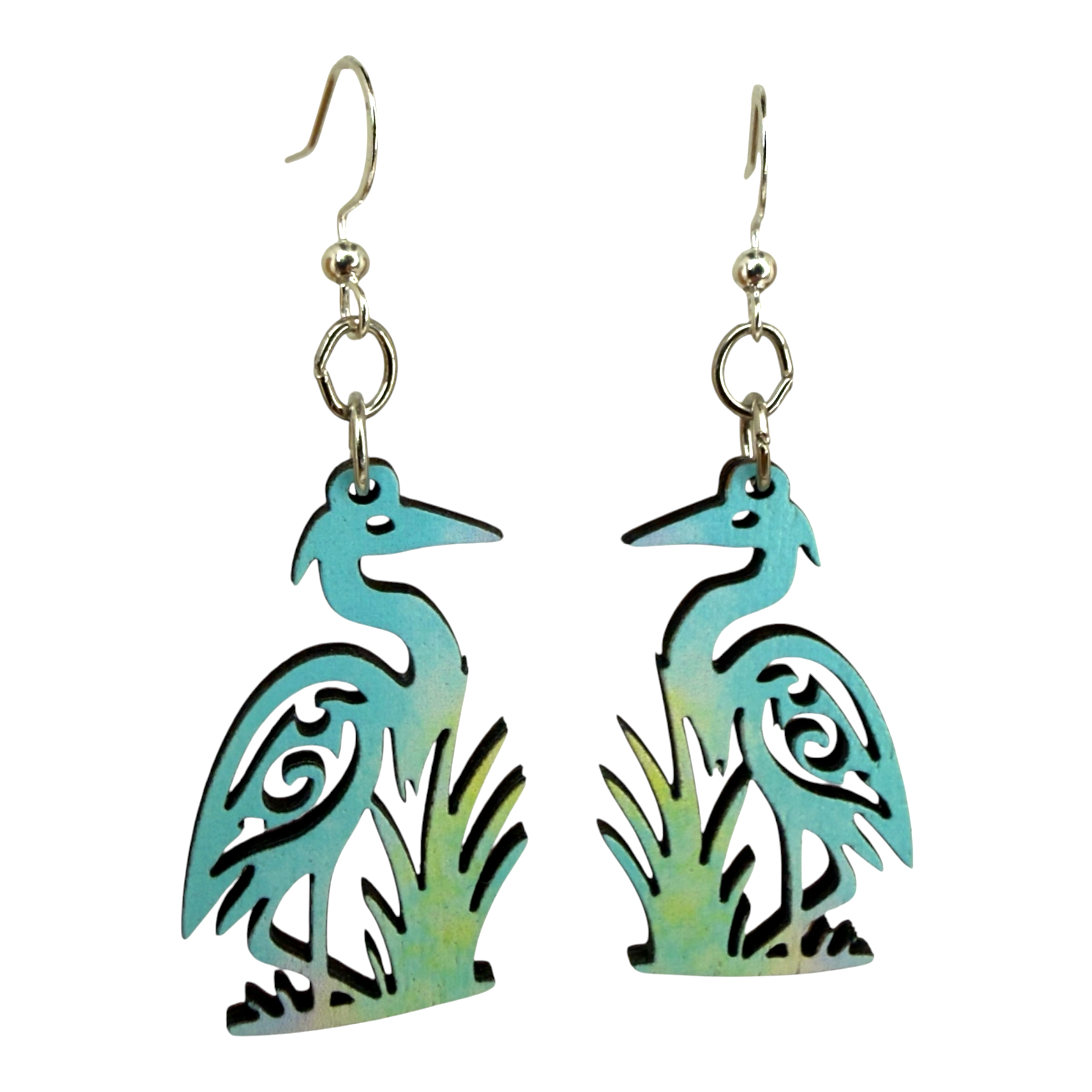 Egret wood earrings