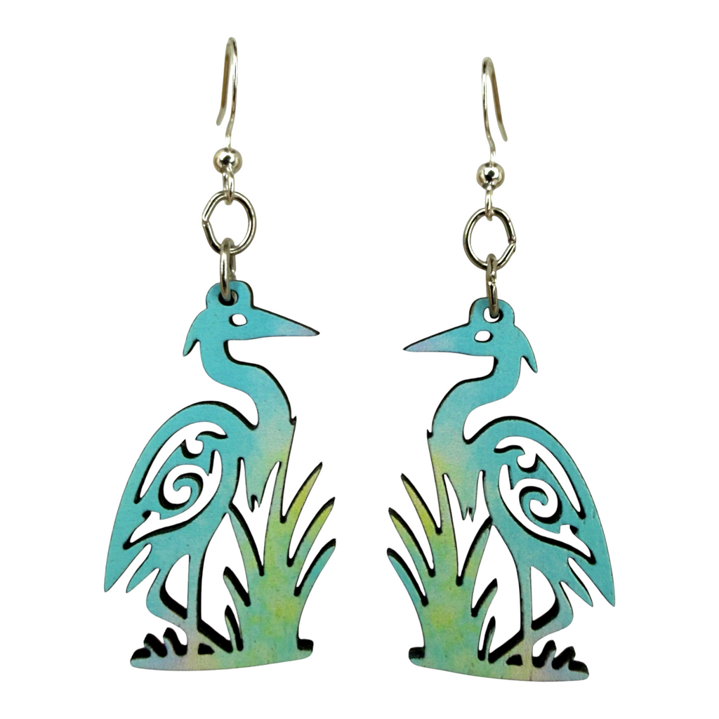 Egret wood earrings