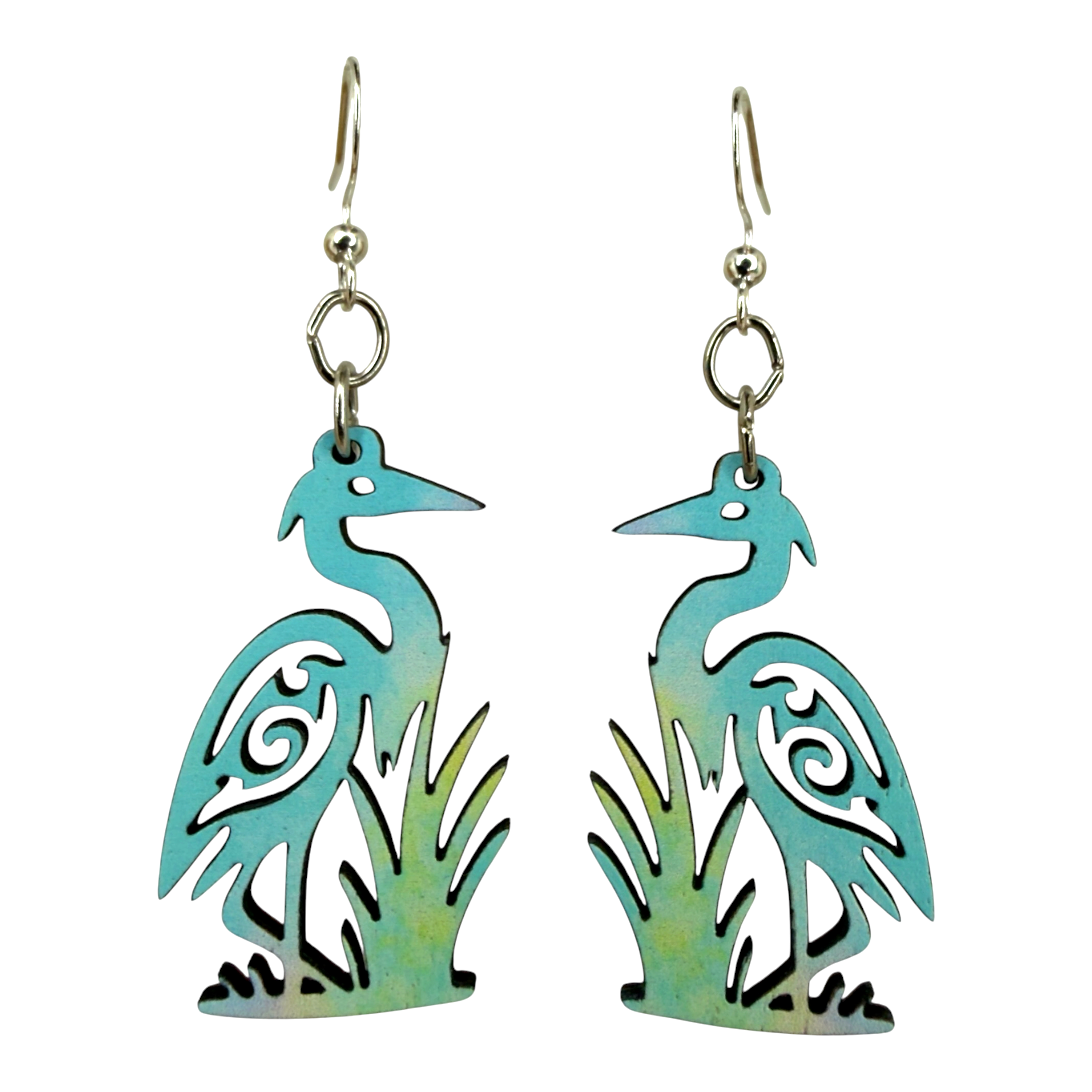 Egret wood earrings