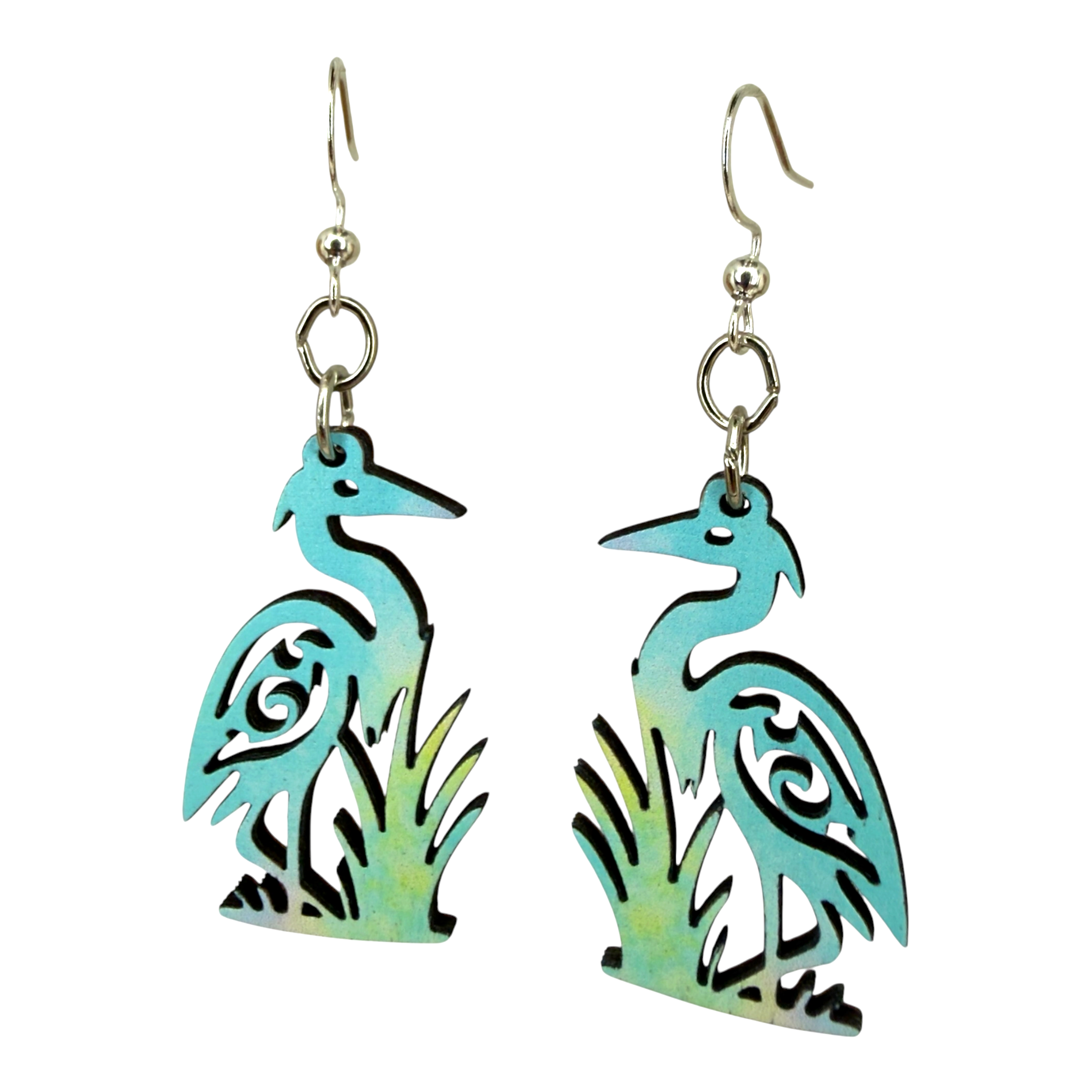 Egret wood earrings