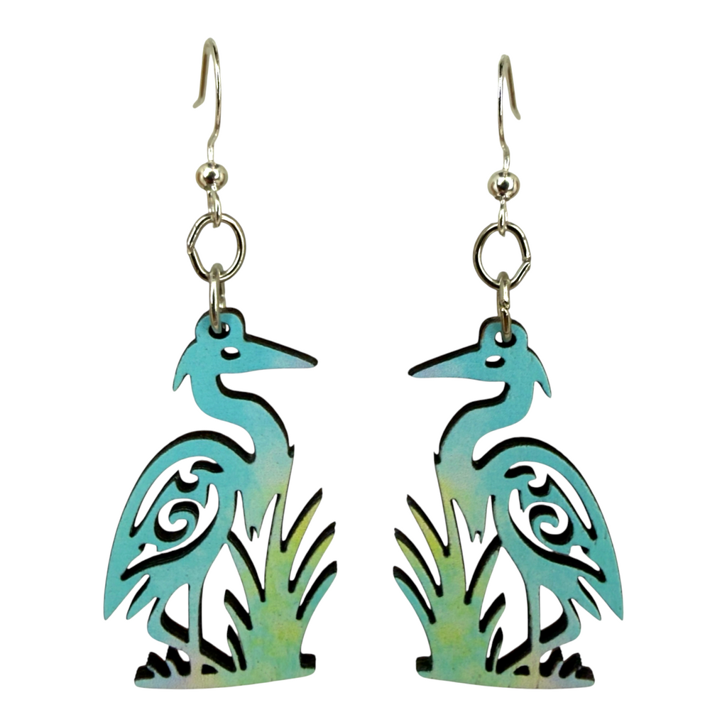 Egret wood earrings