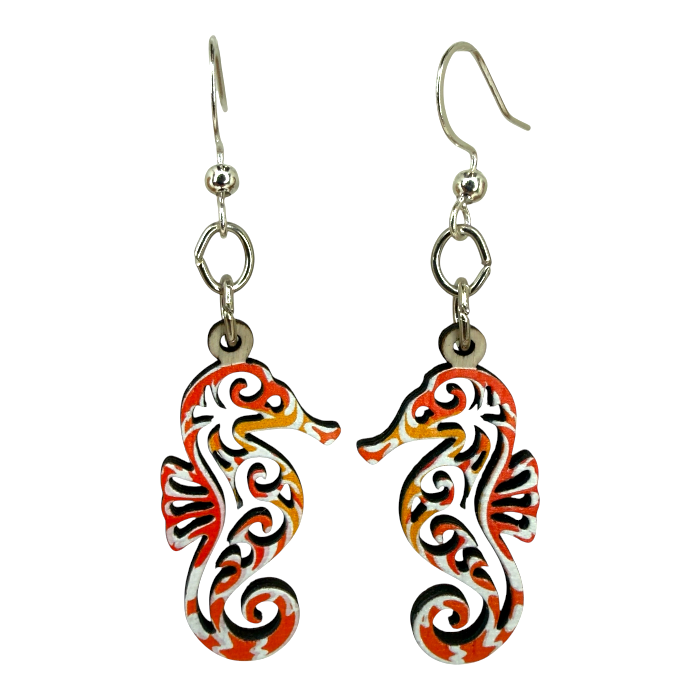 Striped Sea Horse wood earrings