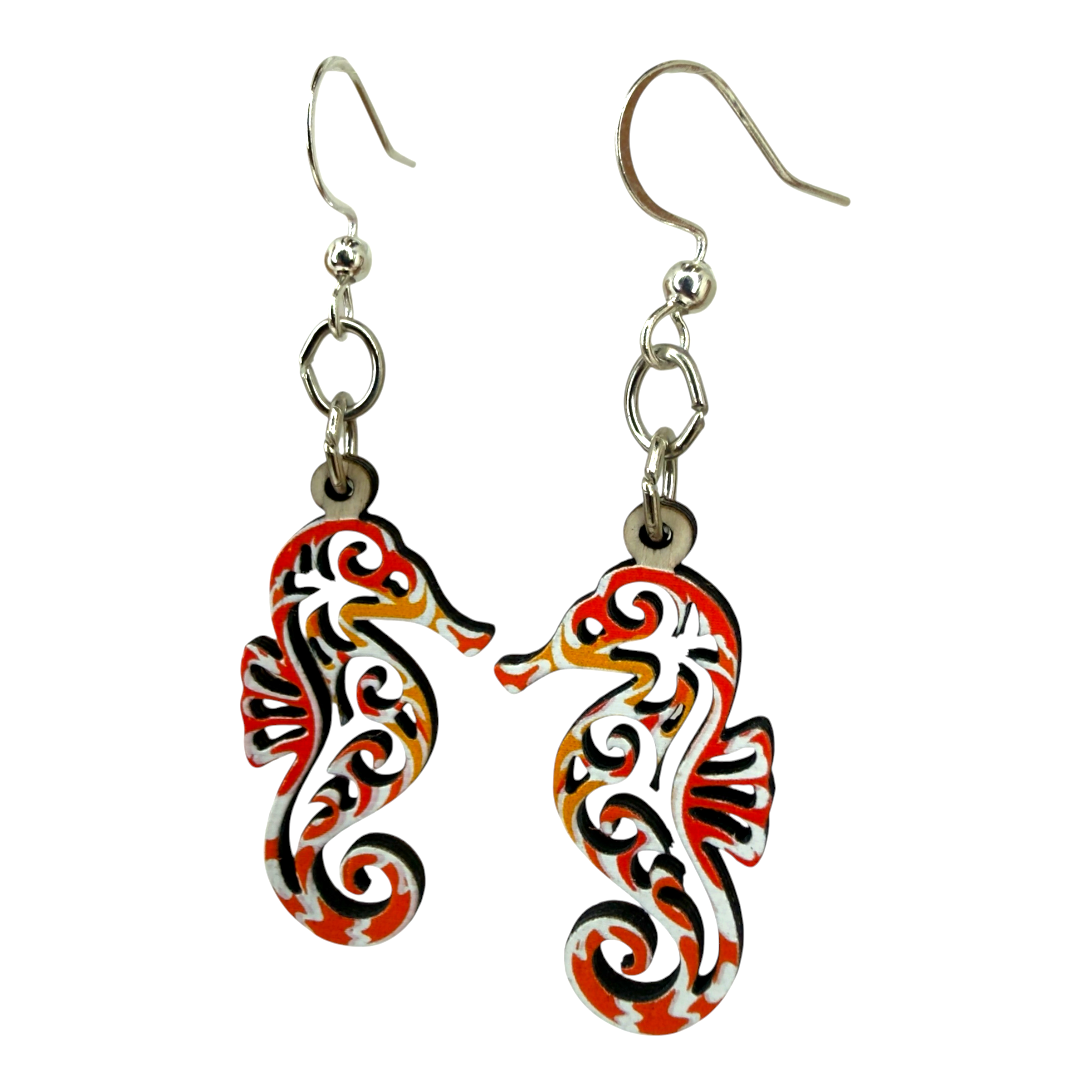 Striped Sea Horse wood earrings