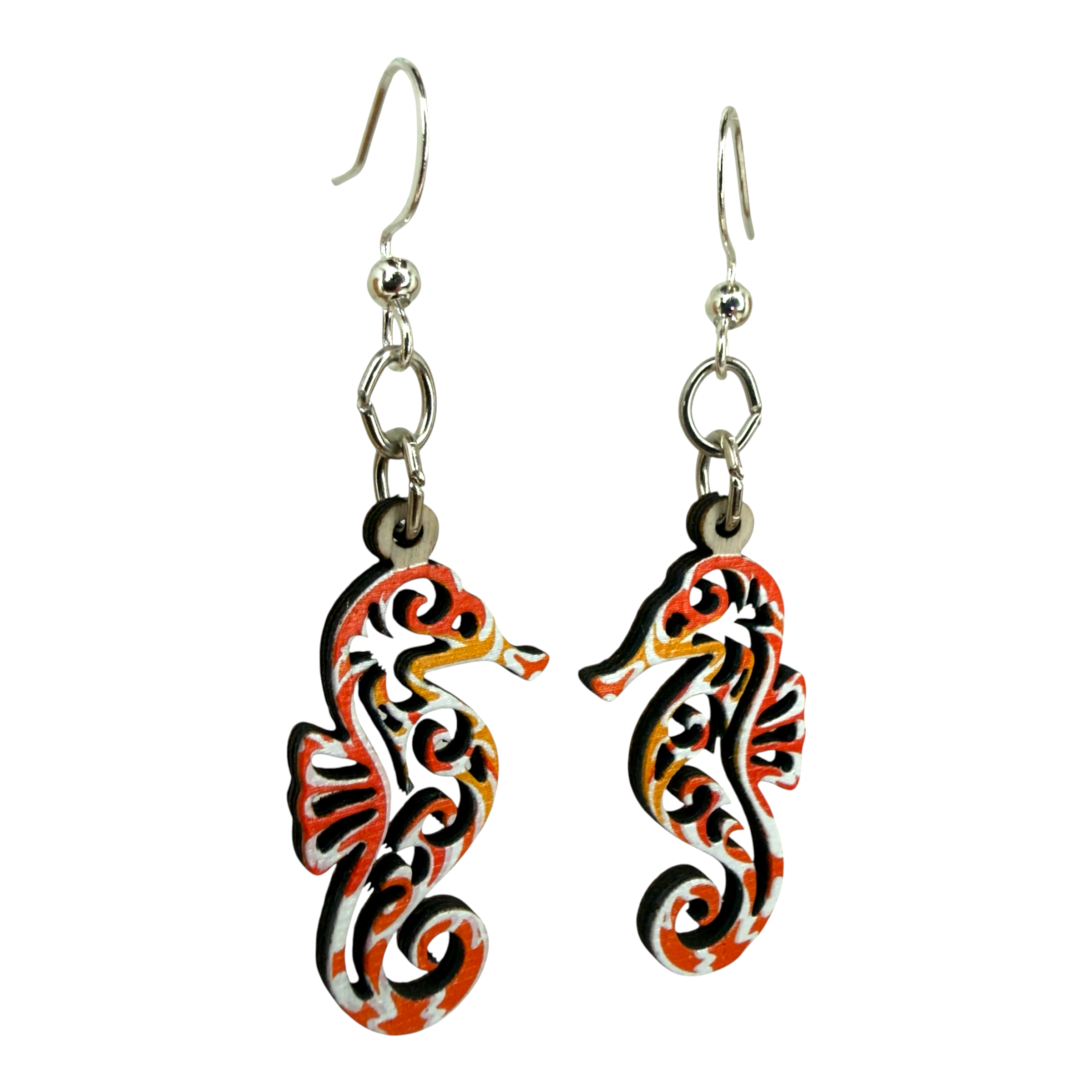 Striped Sea Horse wood earrings