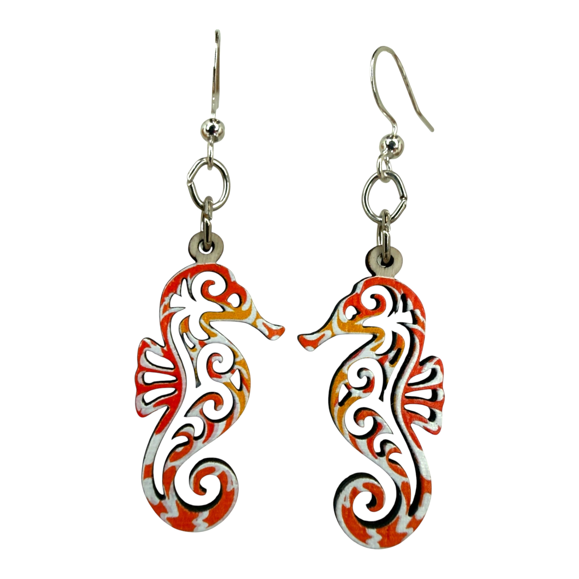 Striped Sea Horse wood earrings
