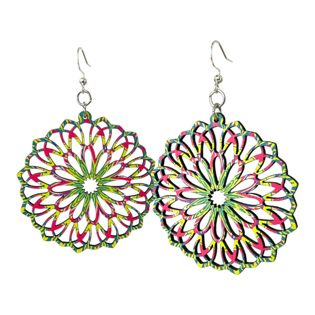 Fiesta Mandala wood earrings, style A