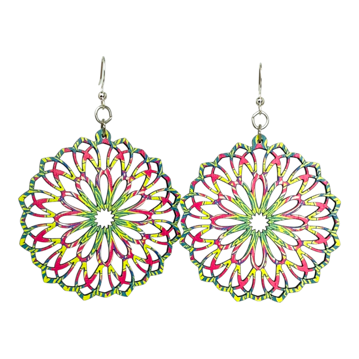 Fiesta Mandala wood earrings, style A