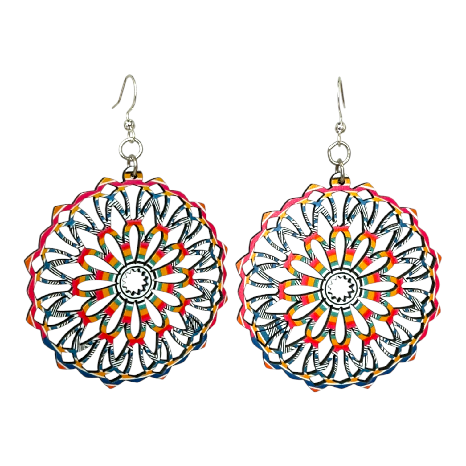 Fiesta Mandala wood earrings, style B