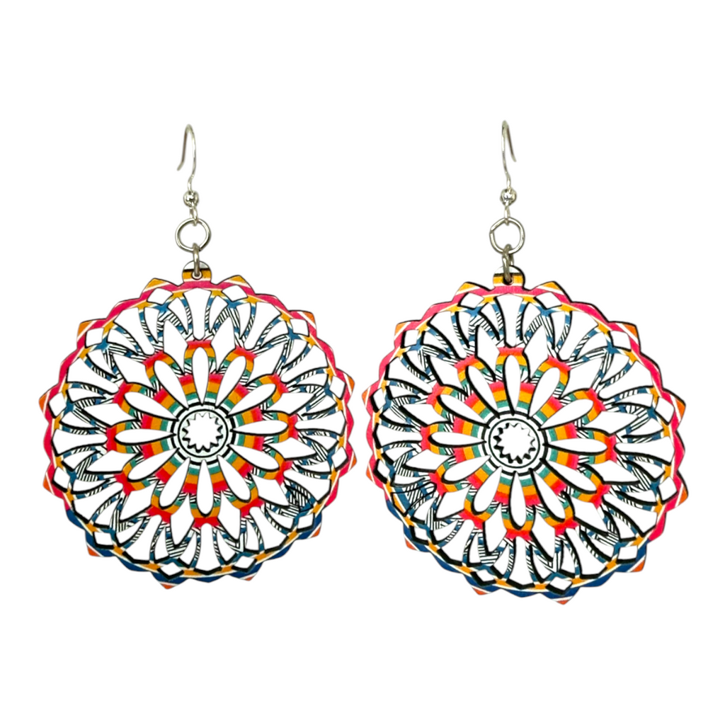 Fiesta Mandala wood earrings, style B