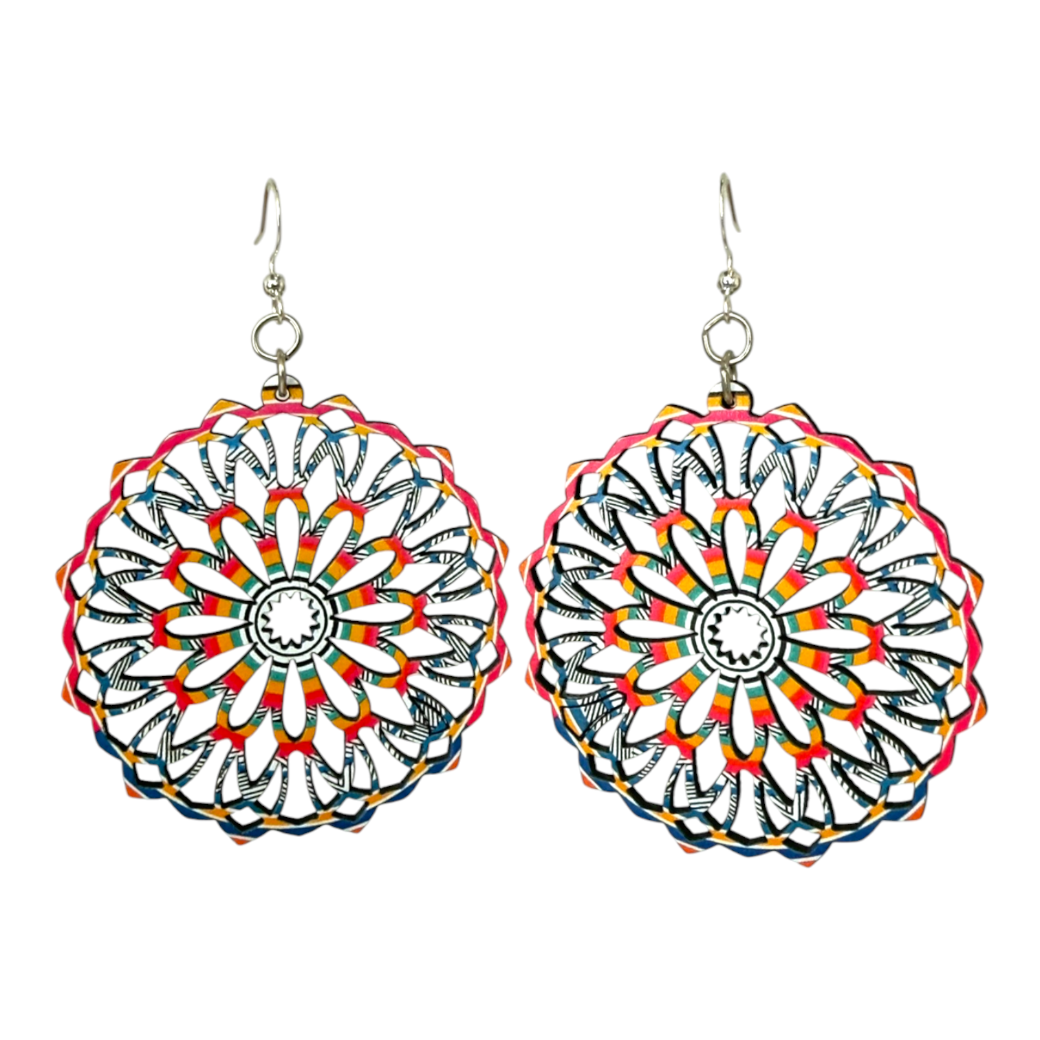 Fiesta Mandala wood earrings, style B