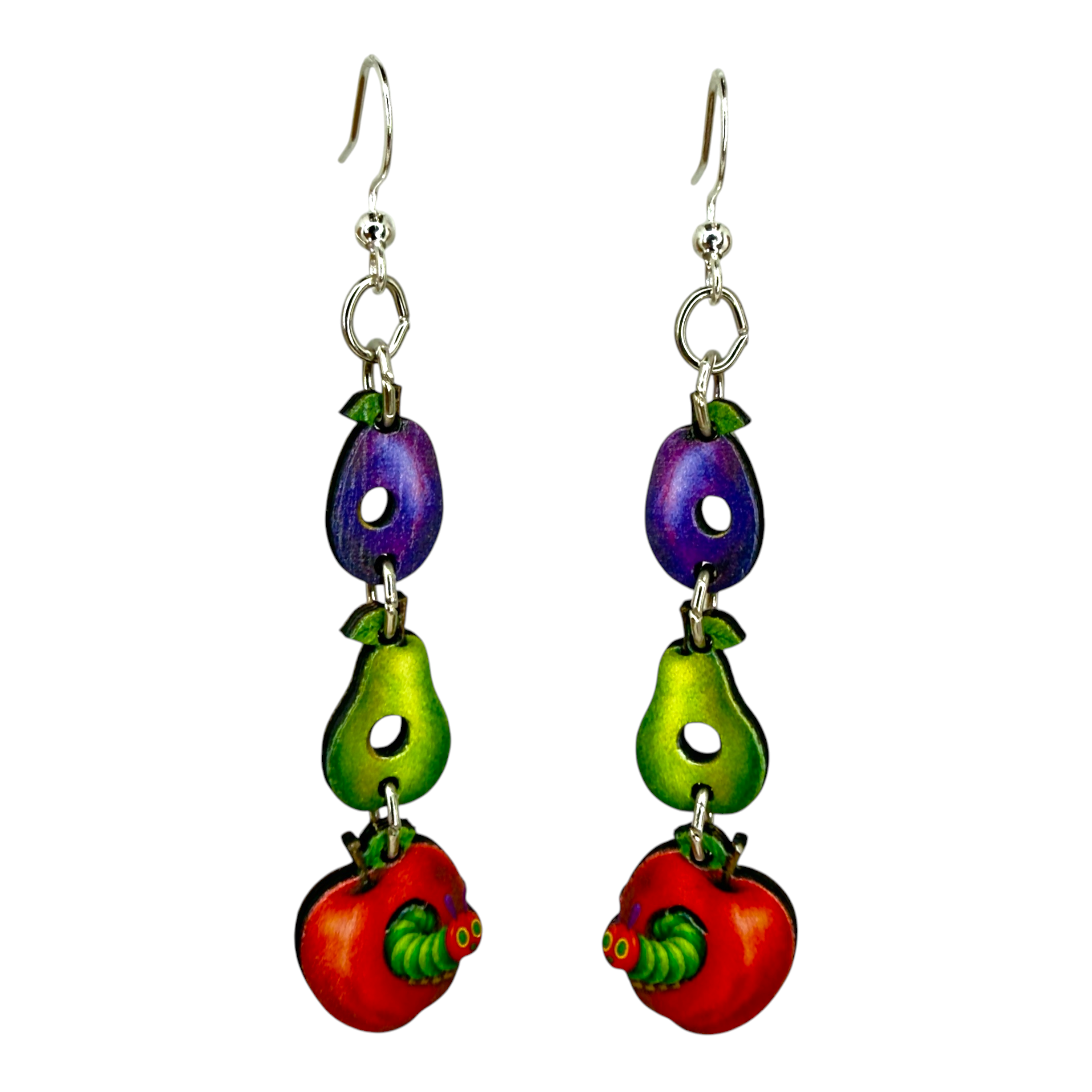 The Curious Caterpillar wood earrings, teacher gift