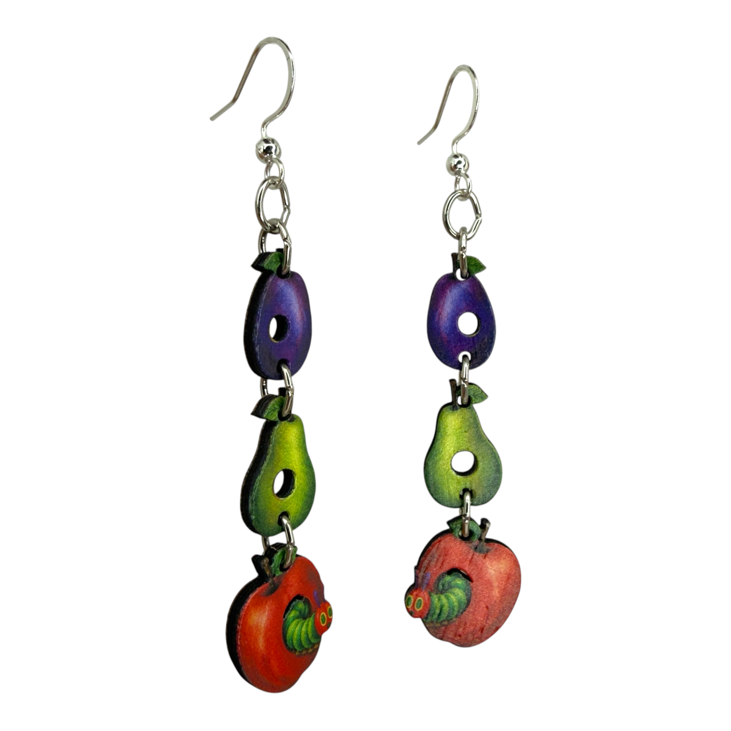 The Curious Caterpillar wood earrings, teacher gift