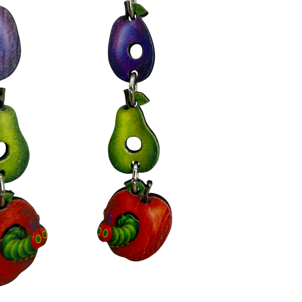 The Curious Caterpillar wood earrings, teacher gift