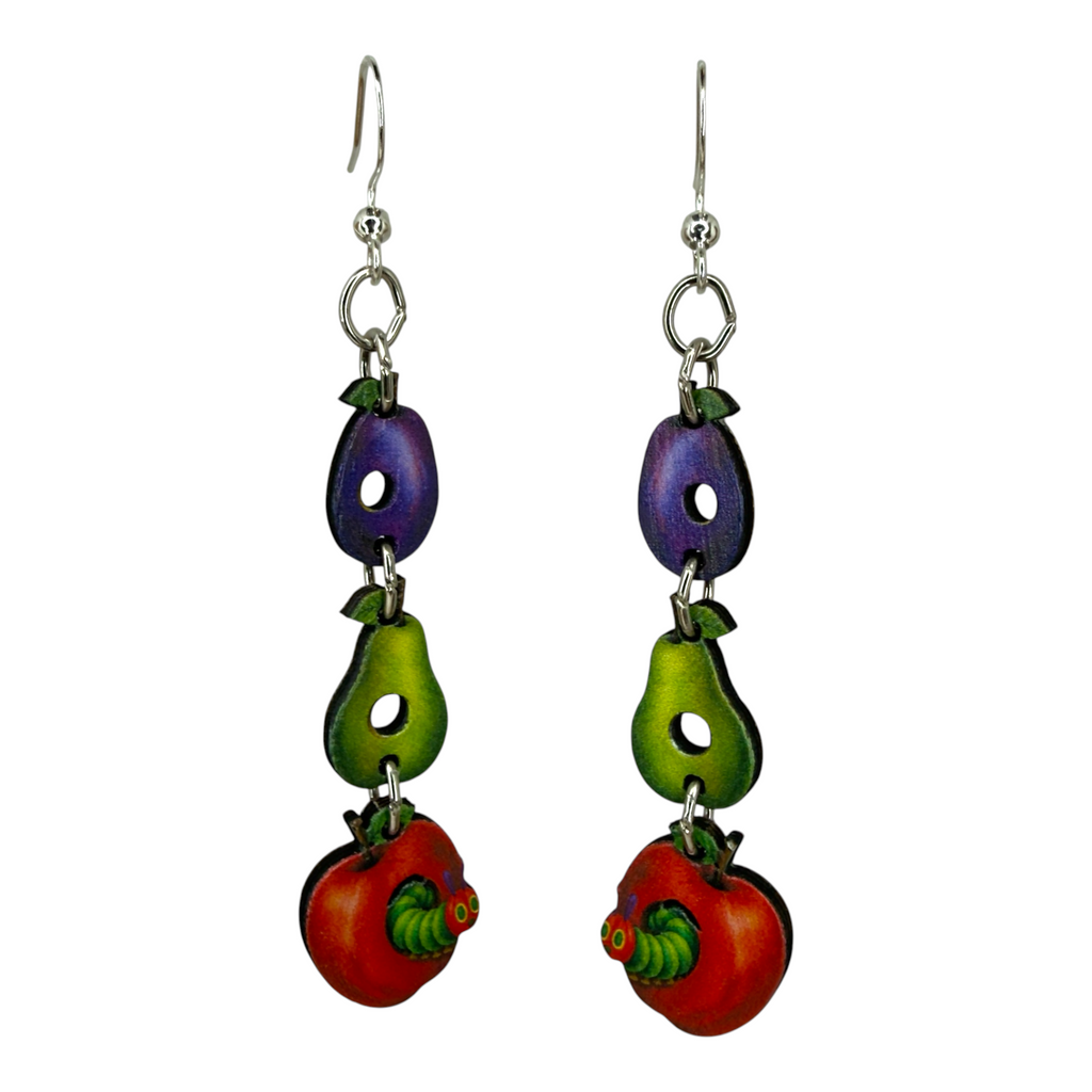 The Curious Caterpillar wood earrings, teacher gift
