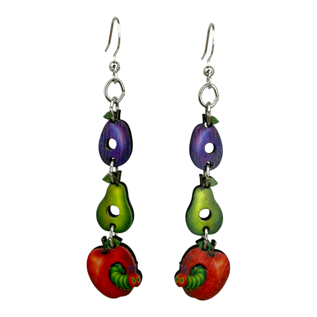 The Curious Caterpillar wood earrings, teacher gift