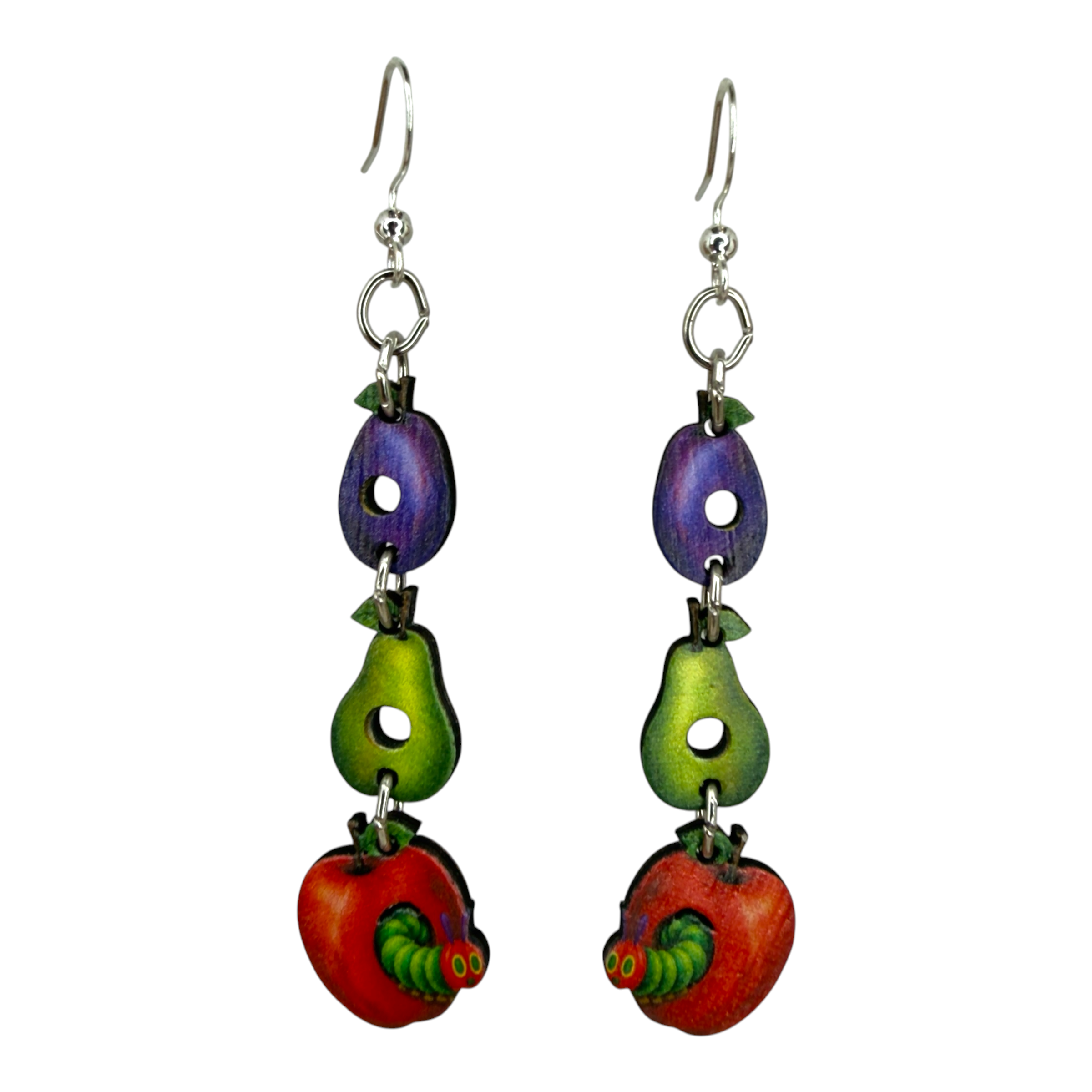 The Curious Caterpillar wood earrings, teacher gift