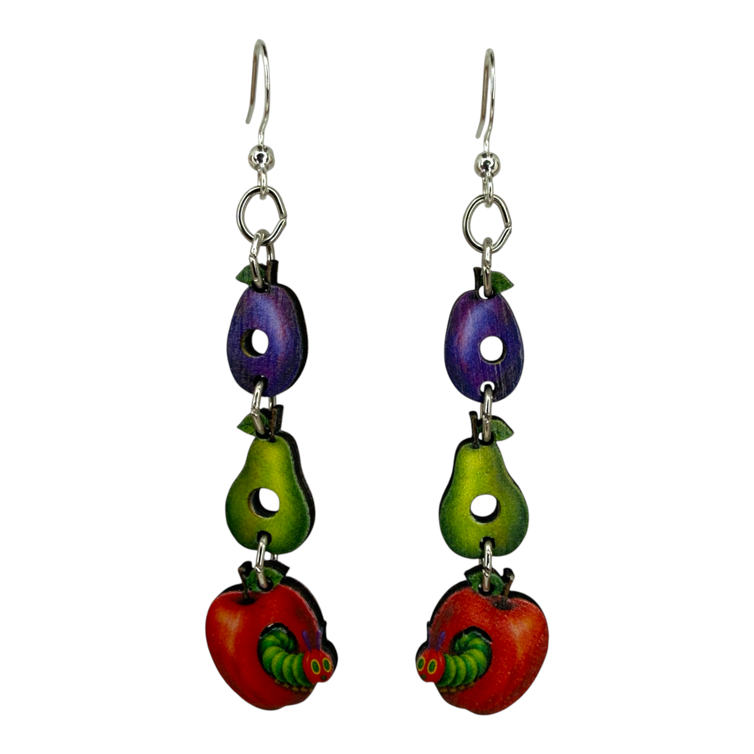 The Curious Caterpillar wood earrings, teacher gift