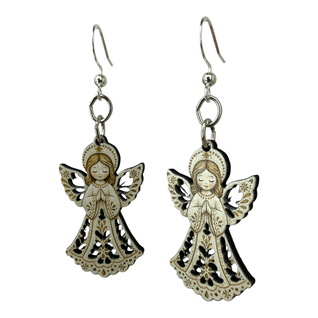 Christmas Angel wood earrings