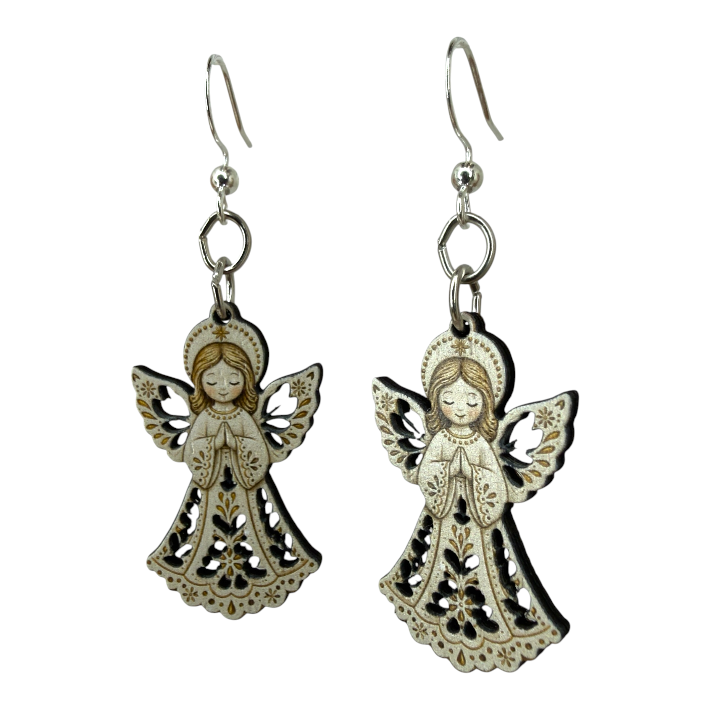 Christmas Angel wood earrings