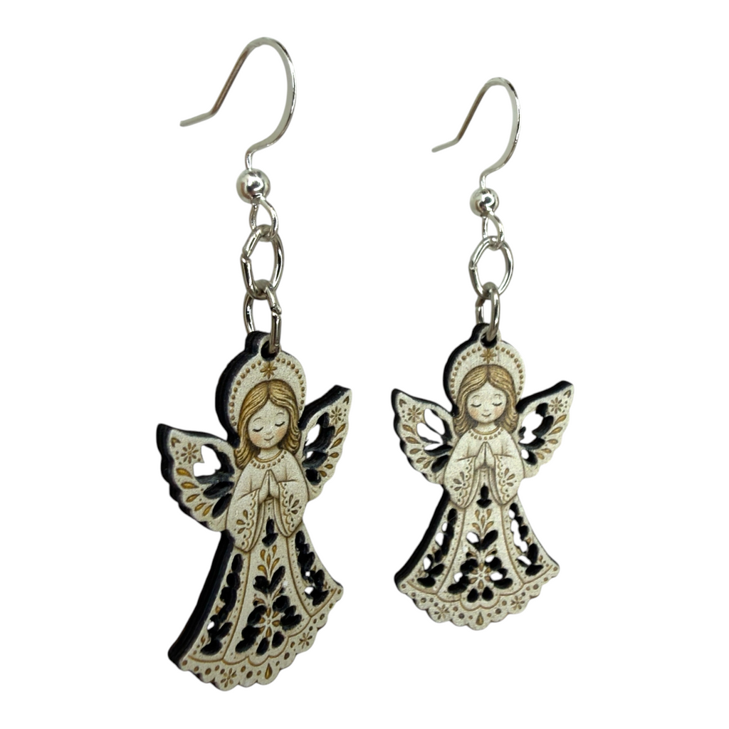 Christmas Angel wood earrings