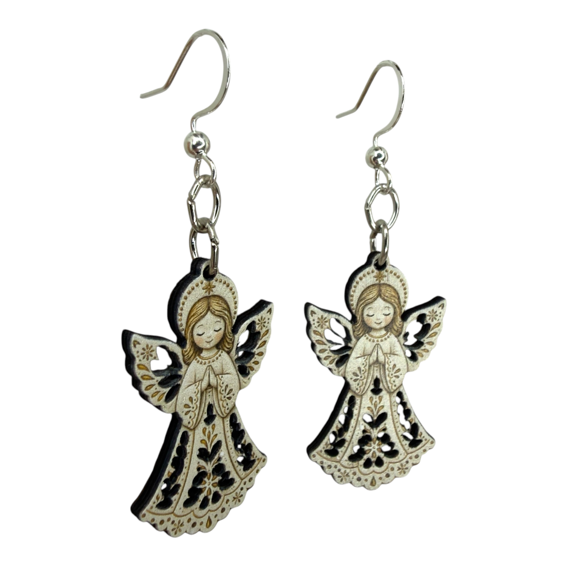 Christmas Angel wood earrings