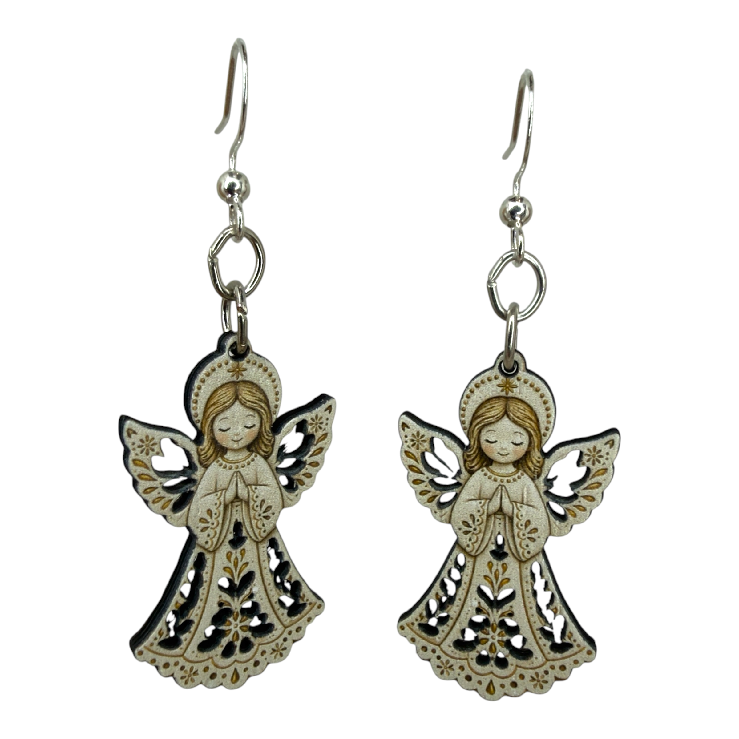 Christmas Angel wood earrings