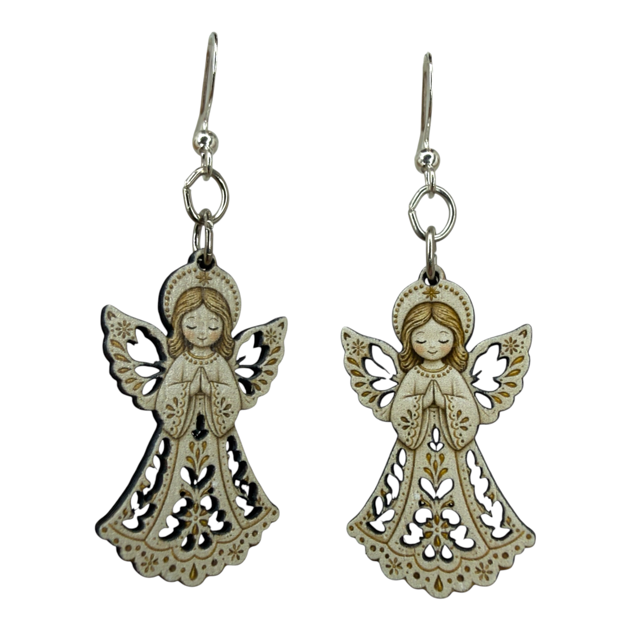 Christmas Angel wood earrings