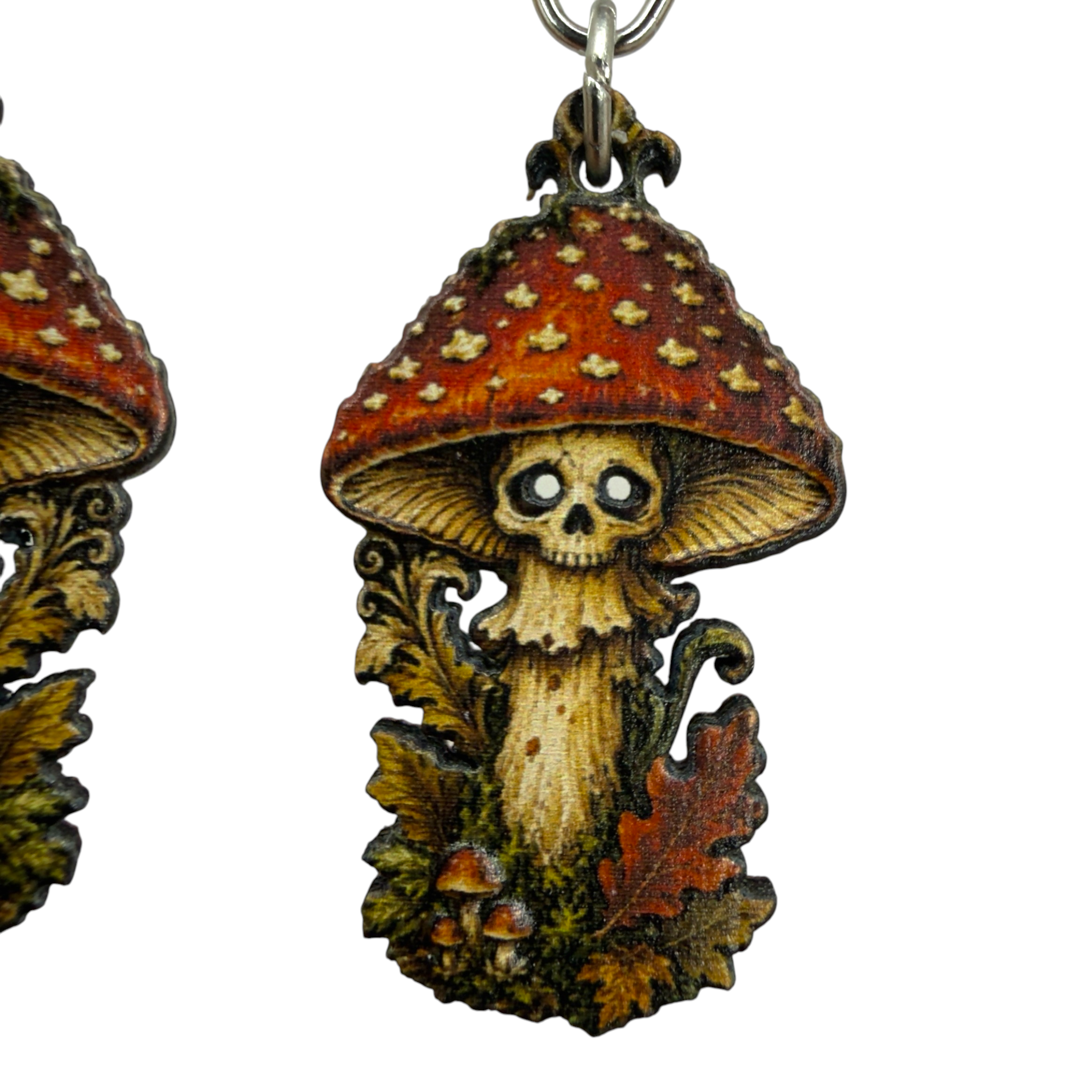 Possessed Mushroom skull wood earrings