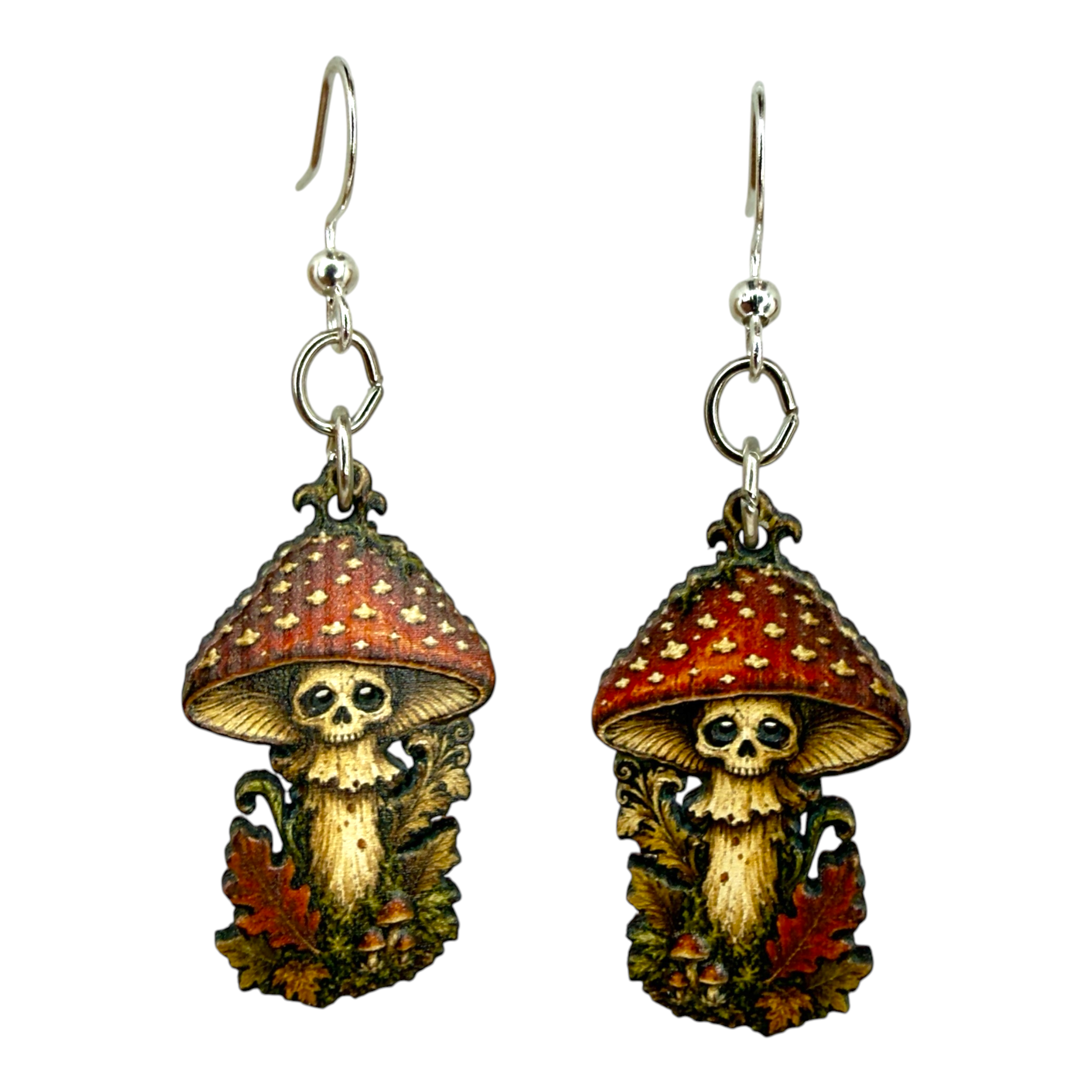 Possessed Mushroom skull wood earrings