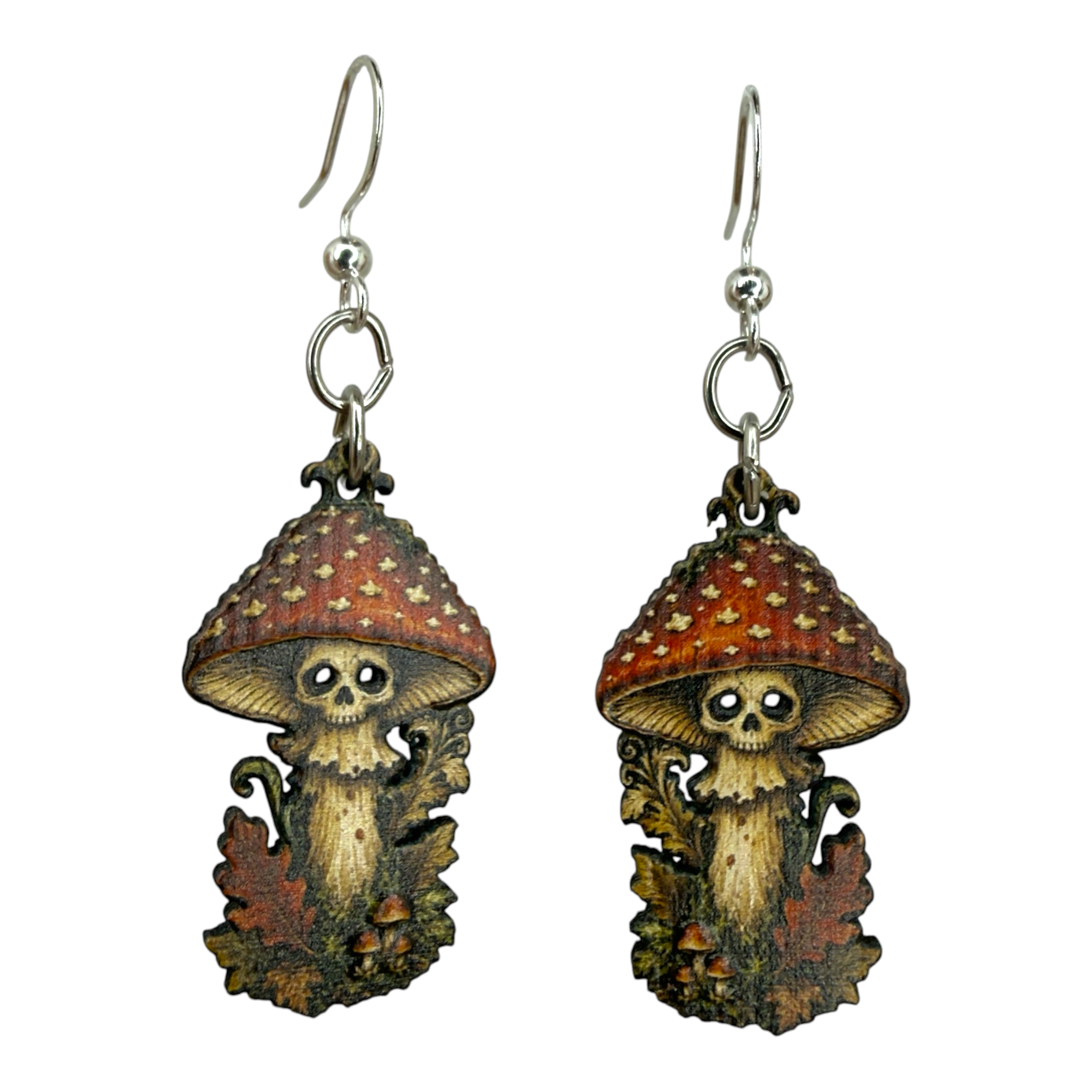 Possessed Mushroom skull wood earrings