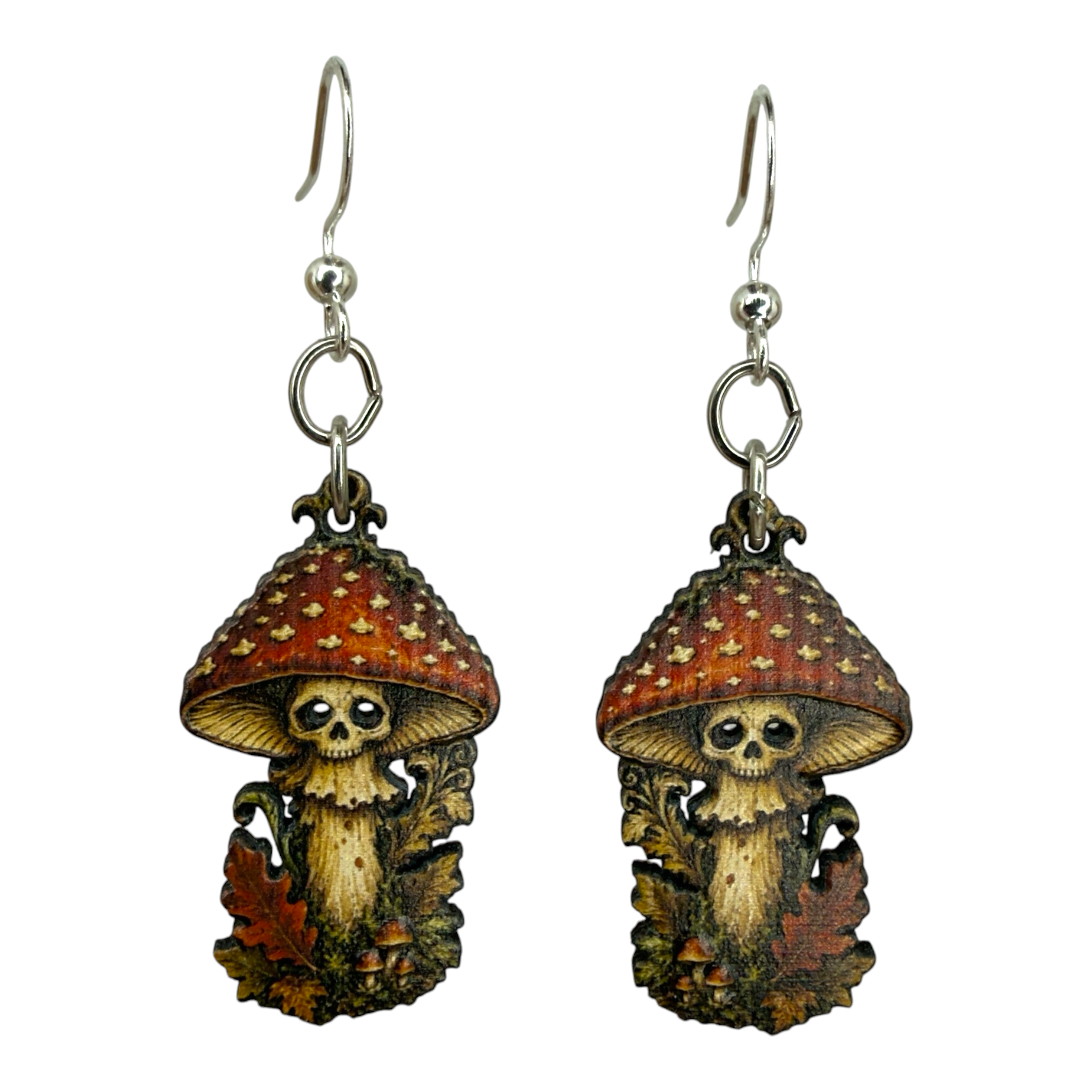 Possessed Mushroom skull wood earrings