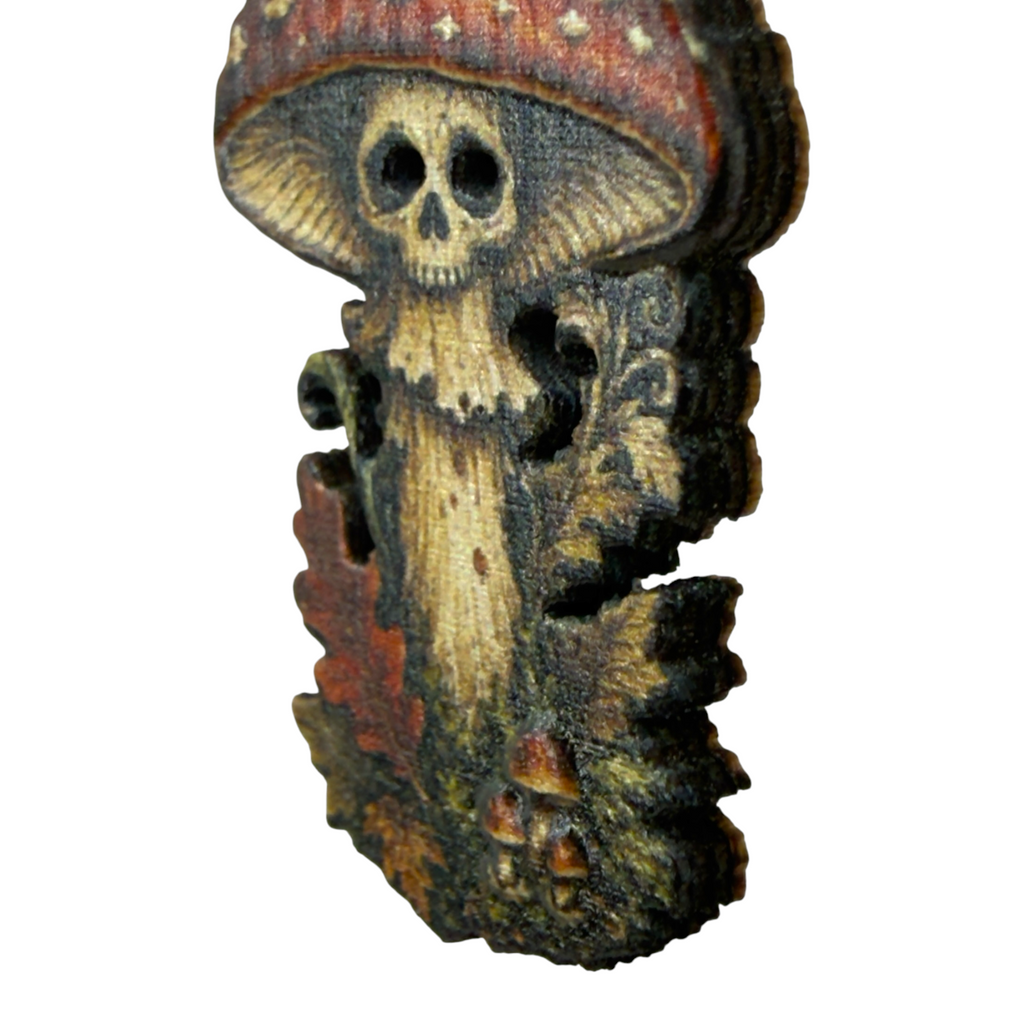 Possessed Mushroom skull wood earrings