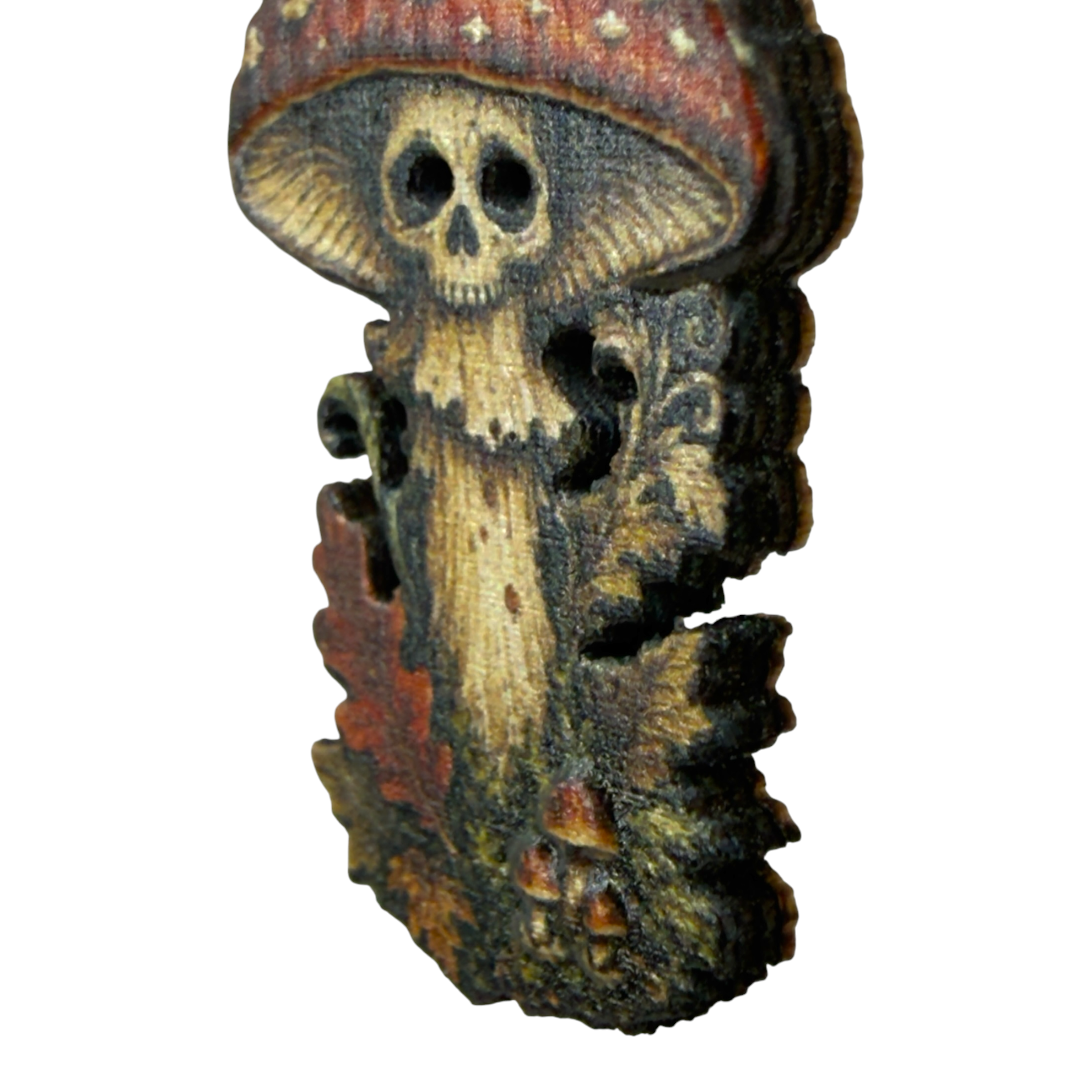 Possessed Mushroom skull wood earrings