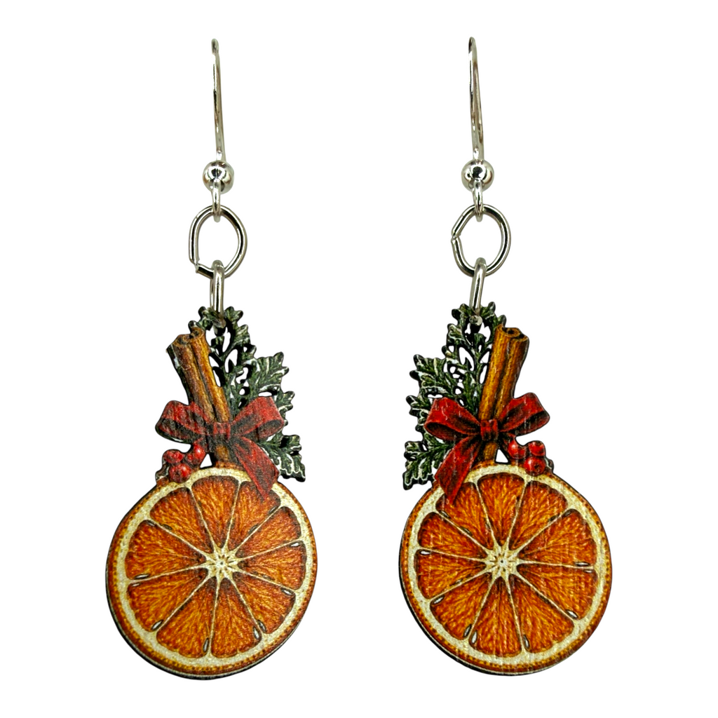 Christmas Orange wood earrings