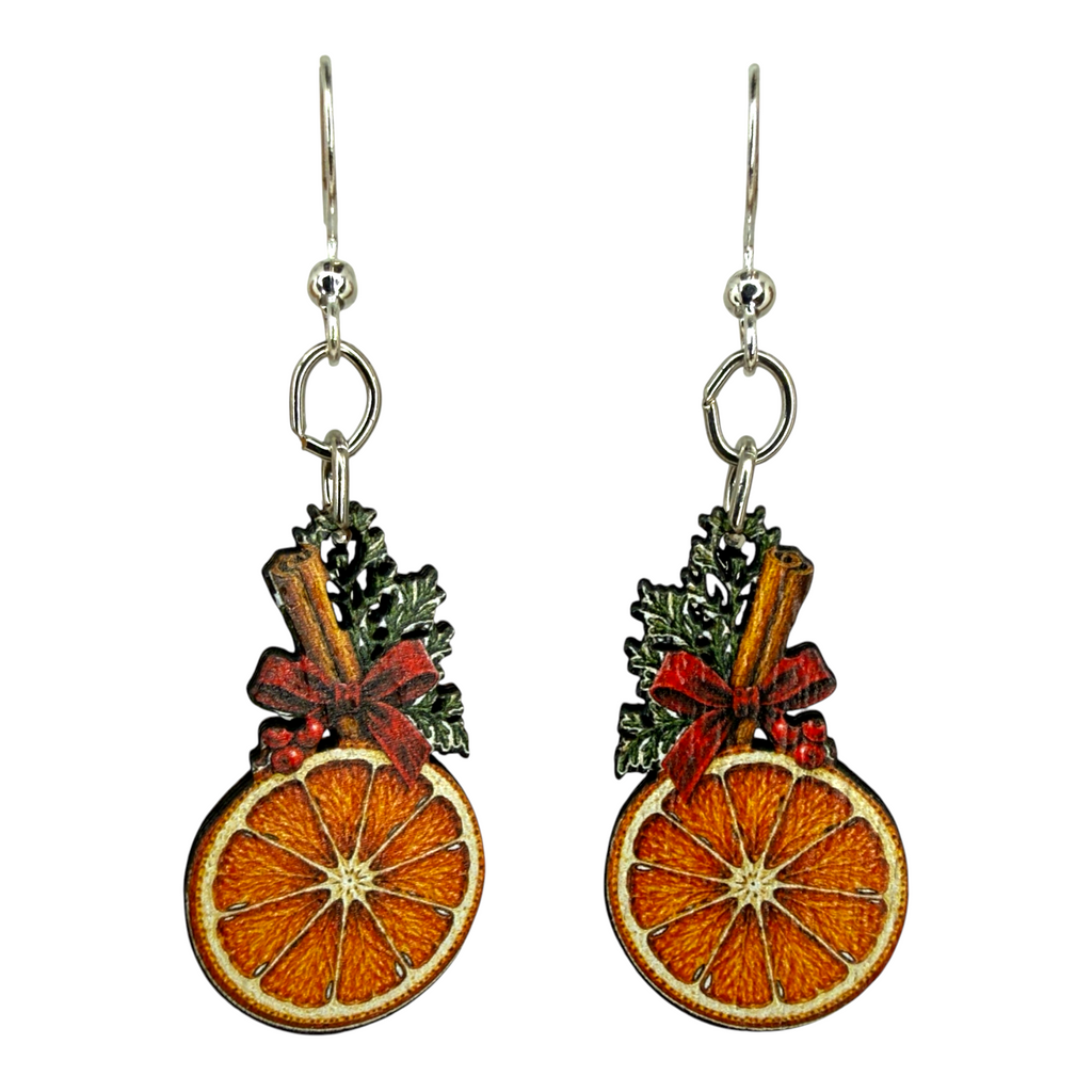 Christmas Orange wood earrings