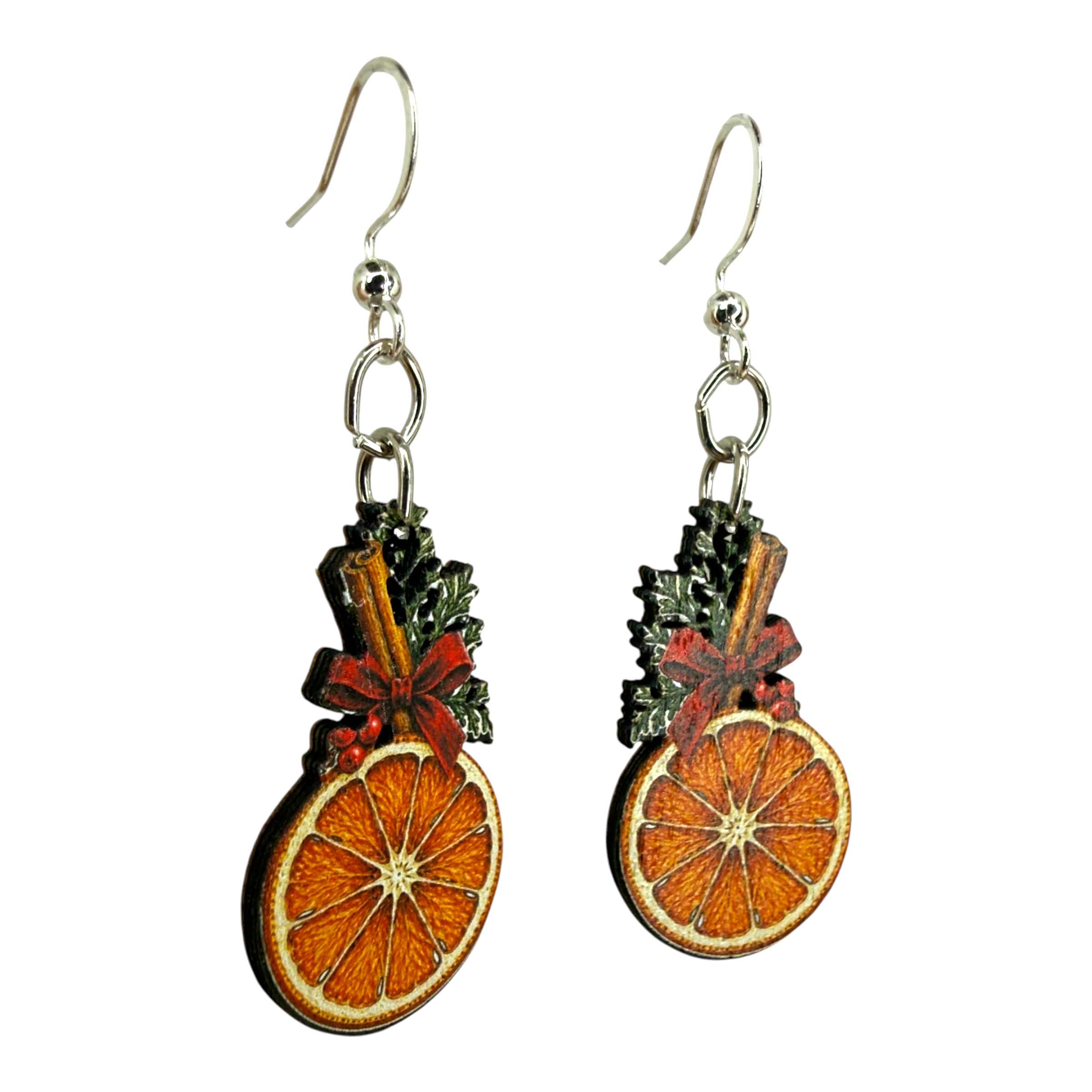 Christmas Orange wood earrings
