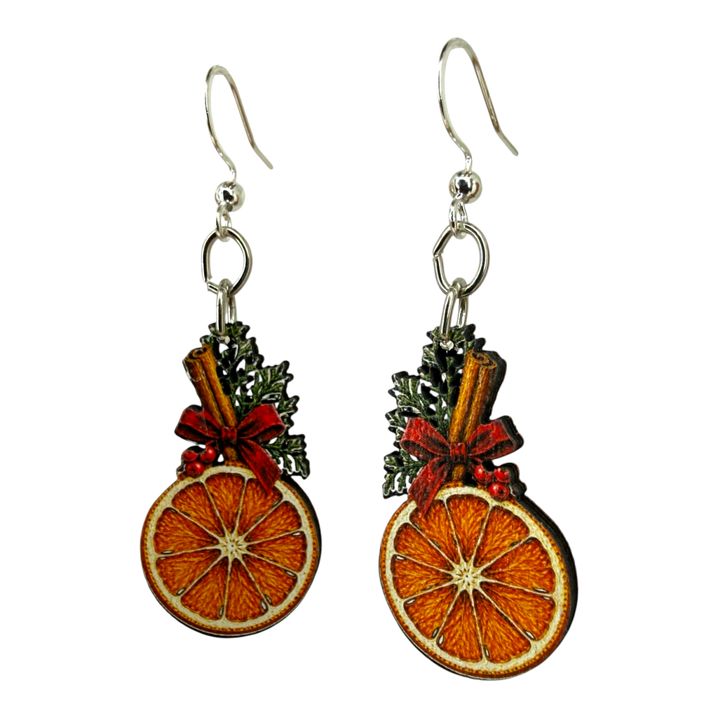 Christmas Orange wood earrings